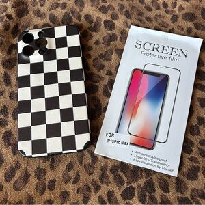 Brand New! iPhone 13 Pro Max Black & White Checkered Cases + Screen Protector 🖤🤍